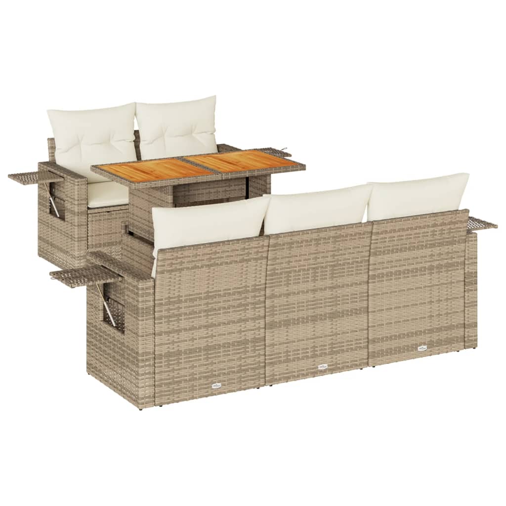 6-delige Loungeset met kussens poly rattan beige