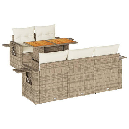 6-delige Loungeset met kussens poly rattan beige