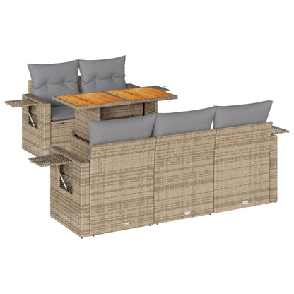 6-delige Loungeset met kussens poly rattan beige