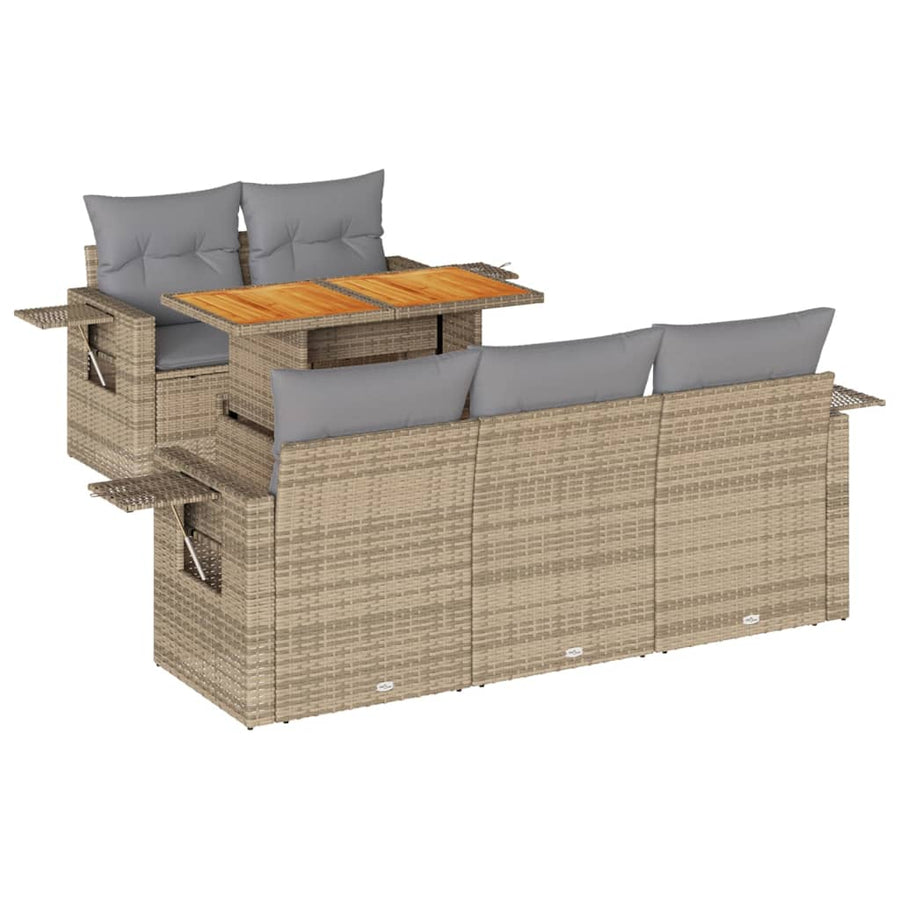 6-delige Loungeset met kussens poly rattan beige
