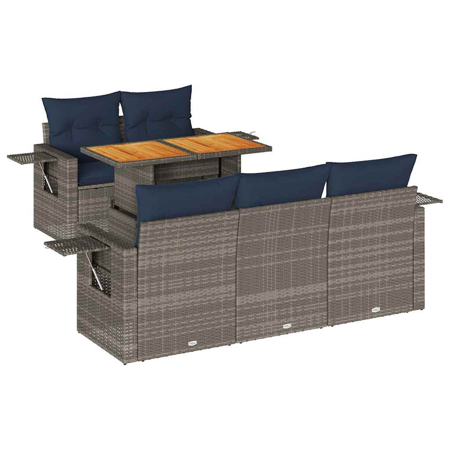 6-delige Loungeset met kussens poly rattan grijs