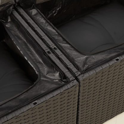 7-delige Loungeset met kussens poly rattan zwart