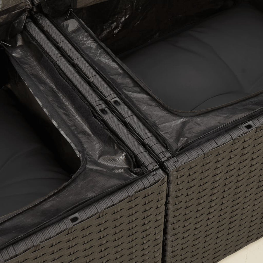 7-delige Loungeset met kussens poly rattan zwart