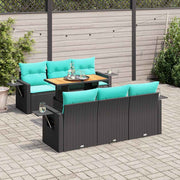 7-piece lounge set with cushions poly rattan black