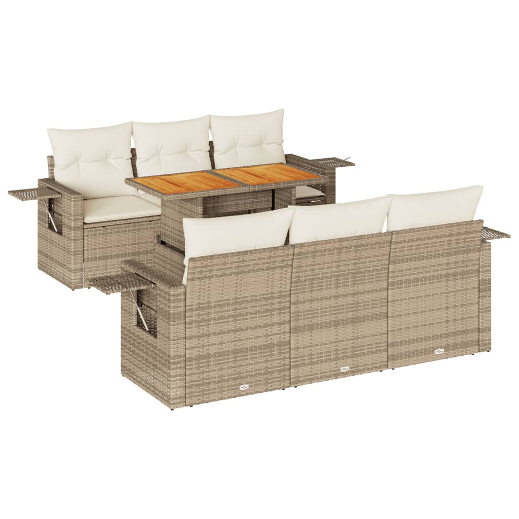 7-delige Loungeset met kussens poly rattan beige
