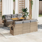 7-delige Loungeset met kussens poly rattan beige