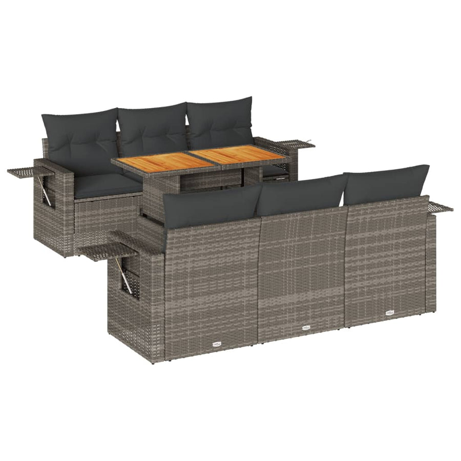 7-delige Loungeset met kussens poly rattan grijs