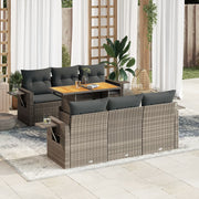 Loungeset poly rattan grijs 7-delig