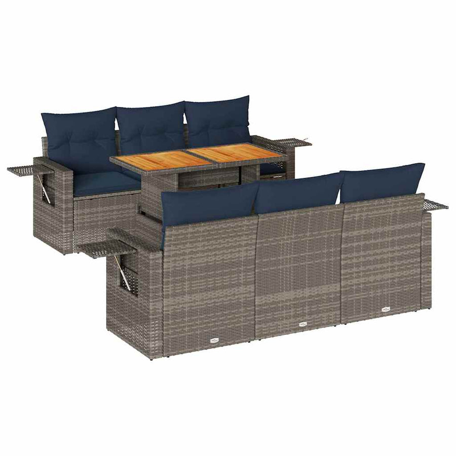 7-delige Loungeset met kussens poly rattan grijs