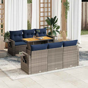 7-piece Lounge Set with Cushions poly rattan grey
