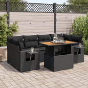 Loungeset poly rattan 7-delig zwart