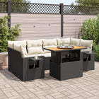 7-delige Loungeset met kussens poly rattan zwart