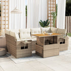 7-delige Loungeset met kussens poly rattan beige