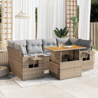 7-delige Loungeset met kussens poly rattan beige