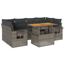 7-delige Loungeset met kussens poly rattan grijs