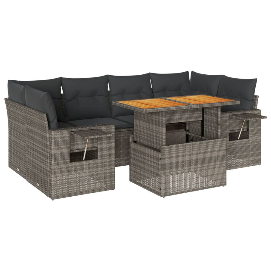 7-delige Loungeset met kussens poly rattan grijs