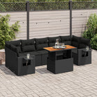 8-delige Loungeset met kussens poly rattan zwart