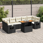 8-delige Loungeset met kussens poly rattan zwart