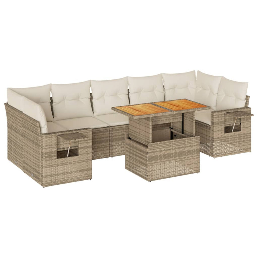 8-delige Loungeset met kussens poly rattan beige