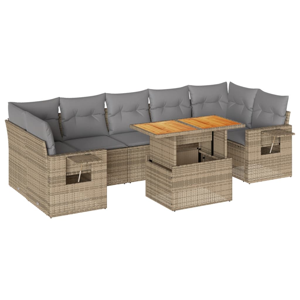 8-delige Loungeset met kussens poly rattan beige