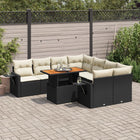 9-delige Loungeset met kussens poly rattan zwart