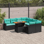 9-piece lounge set with cushions poly rattan black