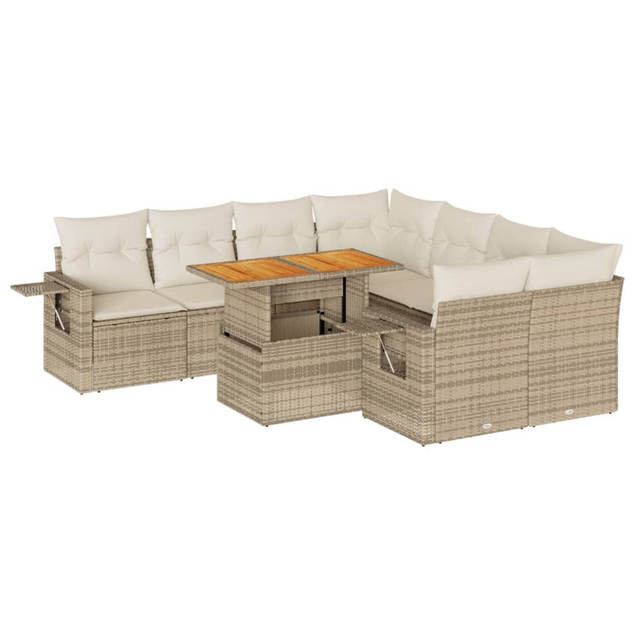 9-delige Loungeset met kussens poly rattan beige