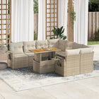 9-delige Loungeset met kussens poly rattan beige