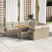 Loungeset 9-delig poly rattan beige