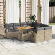 Loungeset 9-delig poly rattan beige met opbergruimte