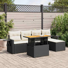 6-piece Lounge Set with Cushions Poly Rattan Black