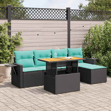 6-delige Loungeset met kussens poly rattan zwart