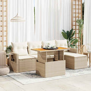 Loungeset 6-delig poly rattan beige
