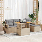 6-piece Lounge Set with cushions poly rattan beige