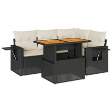 5-delige Loungeset met kussens poly rattan zwart