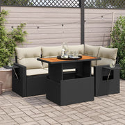 Loungeset 5-delig poly rattan zwart met opbergruimte
