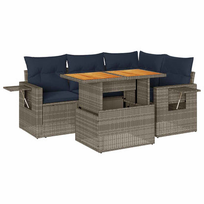5-delige Loungeset met kussens poly rattan grijs
