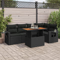 6-delige Loungeset met kussens poly rattan zwart