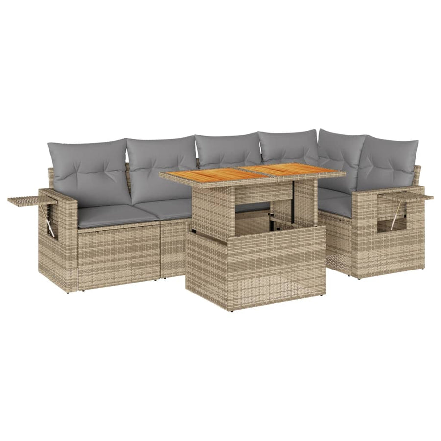 6-delige Loungeset met kussens poly rattan beige