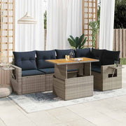 6-piece Lounge Set with Cushions Poly Rattan Grey