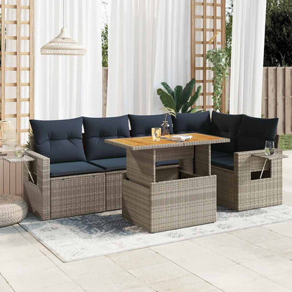 6-delige Loungeset met kussens poly rattan grijs
