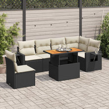 7-delige Loungeset met kussens poly rattan zwart
