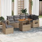 7-delige Loungeset met kussens poly rattan beige