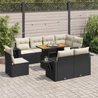 9-delige Loungeset met kussens poly rattan zwart