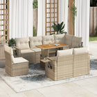 9-delige Loungeset met kussens poly rattan beige