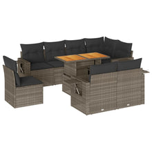 9-delige Loungeset met kussens poly rattan grijs