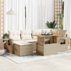 7-piece Lounge Set with Cushions Poly Rattan Beige