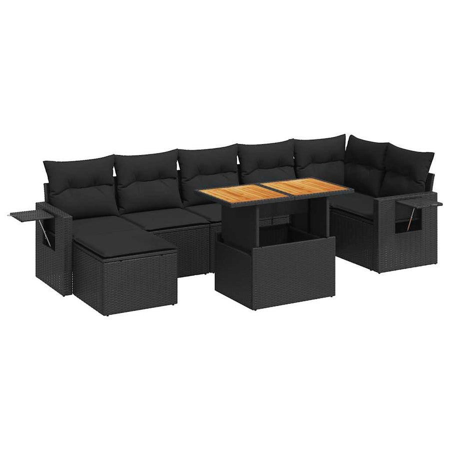 8-delige Loungeset met kussens poly rattan zwart