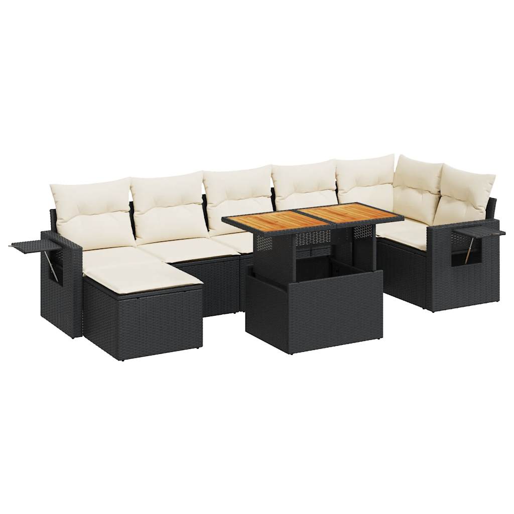 8-delige Loungeset met kussens poly rattan zwart