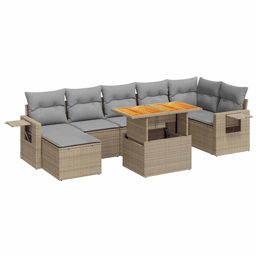 8-delige Loungeset met kussens poly rattan beige
